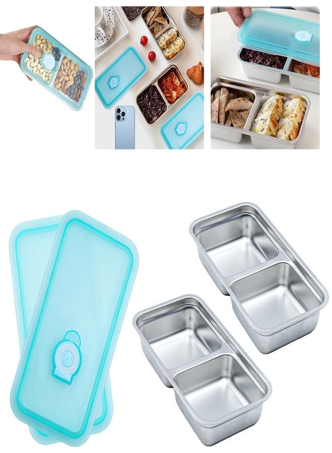 aeloer Stainless Steel Snack Containers, 2 Pcs Grab and Go Snack Box Reusable with Double Compartment, Food Storage Snackle box with Lids for Travel or Outdoor Camping - Image 1